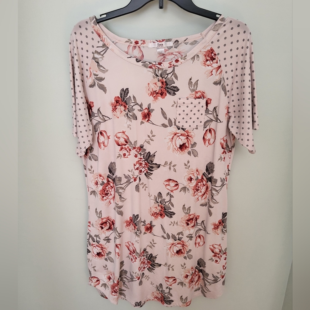 Flora Nikrooz Women Size Large Rose Floral Short Sleeve Nightgown Sleepwear Pink